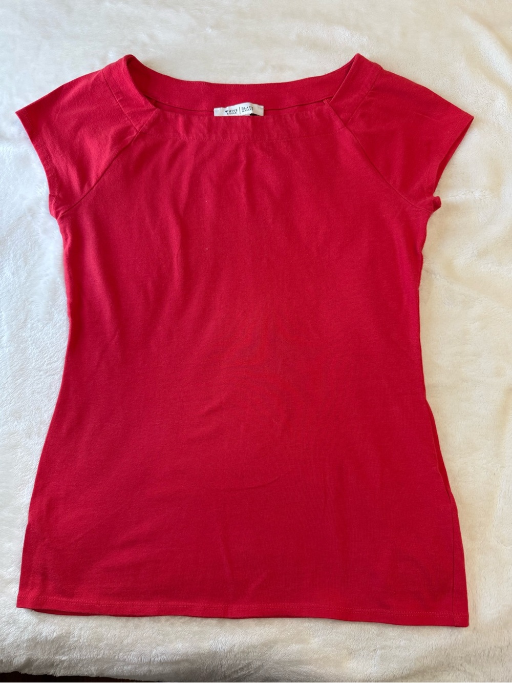 White House Black Market Coral/Red Cap Sleeve Boatneck Tee